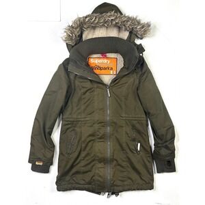 Superdry Coat Women's Medium Professional The Windparka Olive Green Hooded *flaw